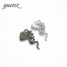 YuenZ-colgantes de dragón 3D para fabricación de joyas, accesorios para collar, artesanía hecha a mano, 26x16mm, 15 Uds., color plata antigua, D808 2024 - compra barato