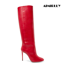 Aimirlly-Botas de punta redonda para mujer, botines sexys de punta redonda, de cuero sintético, rojo, para fiesta 2024 - compra barato