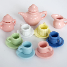 Cute Colorful 1/12 Dollhouse Miniature Porcelain Tea Cup Dish Sets Mini Teapot Pretend Play Kitchen Tableware Toy 2024 - buy cheap