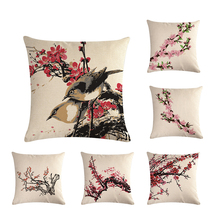 45cm*45cm Pink peach blossoms and birds pattern super soft cushion cover and sofa pillow case Home decorative pillow cover ZY595 2024 - buy cheap