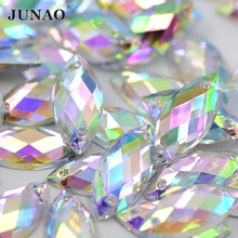 JUNAO 7*15mm Sewn AB Crystal Rhinestone Flat Back Stones Applique Horse Eye Crystals Sewing Acrylic Strass Diamond For Clothes 2024 - buy cheap