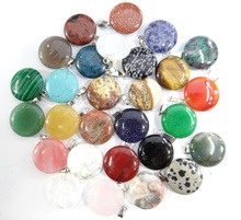 Wholesale Natural Stone Quartz Crystal tiger eye Unakite Mix Onyx Charms Round cake Pendants For Jewelry Making necklace 12PC 2024 - buy cheap