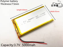 7555103 3.7V 5000mAh Polymer Lithium Li-Po Rechargeable Battery For GPS 2024 - buy cheap
