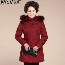 AYUNSUE женская одежда 2020 зимнее пальто женские пуховики женские длинные пальто с воротником из натурального Лисьего меха плюс размер 5xl 6xl парка MY1489 2024 - купить недорого