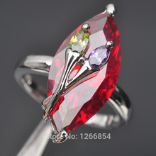 Vermelho granada multicolorido pedra zircônia cúbica para mulher cor prata jóias anel tamanho 6 7 8 9 s093 frete grátis 2024 - compre barato