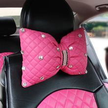 Almohada de cuero para reposacabezas de coche, cubierta de reposacabezas con diamantes de imitación, soporte para la cintura y el respaldo, accesorios para asientos 2024 - compra barato