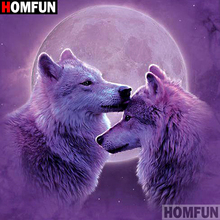 Homfun quadrado completo/broca redonda 5d diy pintura diamante "lua lobo" bordado ponto cruz 5d decoração de casa a01827 2024 - compre barato