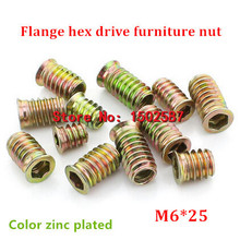 100pcs/lot M6*25 Color Zinc Coated Flange Hex Drive Head Furniture Nut  Internal External Thread Screw For Wood Insert Nut 2024 - buy cheap