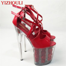20cm red flower wedding shoes women motorcycle high heel shoes 8" fashionable dress high heels pole dancing sandals platform 2024 - buy cheap