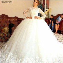 Elegant Lace Wedding Dresses 2022 Vestido De Novia Princess Ball Gown Wedding Long Sleeves Appliques Ruffled Tulle Gown Bridal 2024 - buy cheap