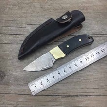 Damascus steel blade Ebony copper handle Camping knife small size Portable Survival Hunting knives  fixed blade knife 2024 - buy cheap