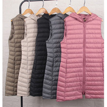 Jaqueta feminina sem mangas com capuz, casaco feminino ultra leve duck down e midi longo plus size 4xl ab1541 2024 - compre barato