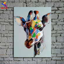 Imagem de girafa pintada à mão, pintura a óleo abstrata moderna em tela, arte de parede, presente para decoração de sala de estar, sem moldura ct002 2024 - compre barato