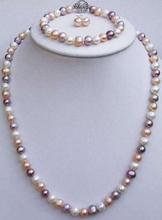 Conjunto de joyas de perlas de agua dulce, colores naturales, blanco, rosa, púrpura, mezcla de perlas, collar, pulsera, pendientes 2024 - compra barato