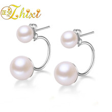 [ZHIXI]Double Pearl Earrings For Women Fine 925 Sterling Silver Jewelry Real Pearl Earrings 9-10mm Trendy Anniversary Gift E108 2024 - buy cheap