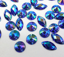 Blue AB Multicolor Round Marquise Rhinestones Bling 8mm 6x12mm Sew-on Strass Crystal Stones and Crystals For Sewing Gems Craft 2024 - buy cheap