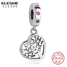 ELESHE-abalorio de corazón de árbol de la vida de cristal CZ para mujer, abalorio romántico de Plata de Ley 925 para mujer, apto para pulseras de plata 925, joyería artesanal 2024 - compra barato