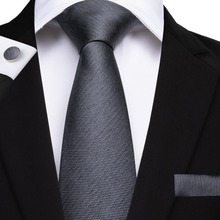 DiBanGu-Corbata de seda de lujo para hombre, conjunto de corbata de boda y negocios, color gris sólido, 100%, SJT-7142 2024 - compra barato