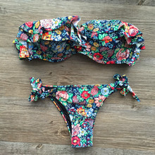 Bikini Bandage sin tirantes para mujer, traje de baño Sexy para playa, conjunto de Bikini brasileño Falbala, trajes de baño 2020 2024 - compra barato