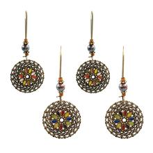 New Women Earrings Vintage Hollow Round Pendant Enamel Flower Dangle Long Openwork Carved 2018 2024 - buy cheap