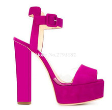 New Design Women Cute Peep Toe Suede Leather High Platform Chunky Heel Sandals Ankle Strap Pink Black Thick High Heel Sandals 2024 - buy cheap