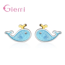 Popular Style Lovely Blue Dolphin Shape Design Stud Earrings For Women Girlfriend Crystal Jewelry Present Cheapest Price 2024 - buy cheap