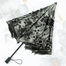 Guarda-chuva para mulheres, guarda-chuva de dobra dupla, com renda, bordado, mini guarda-chuva, chuva, guarda-sol, equipamento de chuva, princesa 2024 - compre barato