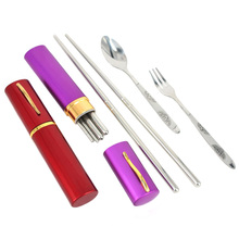 Portable Travel Tableware Set Stainless Steel Fork Spoons Folding Chopsticks With Container Case 8 DC156 2024 - buy cheap