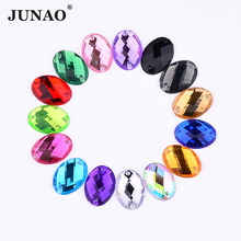 JUNAO-diamantes de imitación ovalados de 18x25mm para costura, cristales de Color mixto, apliques acrílicos de Parte posterior plana, piedras de Cristal AB transparentes para ropa 2024 - compra barato