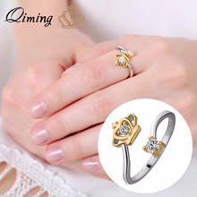 QIMING-Anillo de corona de princesa de lujo para mujer, joyería de moda, Circonia cúbica, cristal, bonito, ajustable, dedo abierto, regalo de fiesta 2024 - compra barato