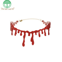 NC62-gargantilla de color rojo sangre para decoración de Halloween, collar elástico Vintage, tatuaje elástico, joyería para mujer, Collar corto ajustable 2024 - compra barato