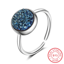 Круглое Кольцо из стерлингового серебра 925 пробы с голубым кристаллом и фрагментом мечты звезды Планеты для женщин регулируемое кольцо S-r466 2024 - купить недорого