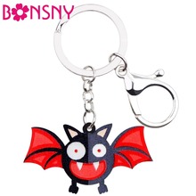 Bonsny Acrylic Halloween Happy Bat Key Chains Keychains Rings Cute Anime Jewelry For Women Girls Teens Bag Car Purse Charms Gift 2024 - buy cheap