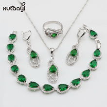 XUTAAYI  Sterling Silver Jewelry Sets Green created Emerald Superb Necklace Rings Earrings/Bracelet For women Free box 2024 - buy cheap