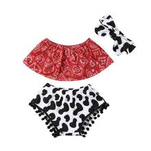 Summer Newborn Baby Girl Floral Crop Tops +Tassel Shorts Baby Bloomers Bottom Headband 3PCS Outfits Children Clothes 2024 - buy cheap