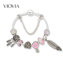 VIOVIA Dropshipping New Arrival Dreamcatcher Bracelet For Women Pink Crystal Feather Charm bracelet Dream Catcher Jewelry B19033 2024 - buy cheap