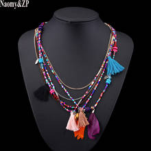 Naomy&ZP Bohemian Multi Color Feather Necklaces Beads Tassel Maxi Long Ethnic Chain Jewelry Statement Necklace For Women Collare 2024 - buy cheap