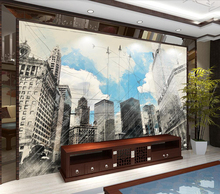 Decorative wallpaper Pencil painting of the skyscraper background wall 2024 - buy cheap