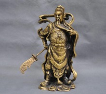 10'' Elaborate Chinese Old Warrior Soldier Guan Gong Holding the Sword Brass God of wealth Statue 2024 - buy cheap