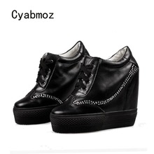 Cyabmoz Women Platform Shoes Genuine leather Wedge Rhinestone High heels Height increasing Party Ladies Shoes Tenis feminino 2024 - buy cheap