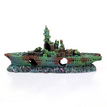 1pcs Resin Damaged Navy War Boat Ship Wreck Fish Tank Ornament Cave Aquarium Decoration Landscape 2024 - buy cheap