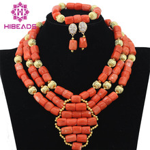 Orange Coral Beads African Jewelry Sets Gold Nigerian Wedding African Coral Beads Jewelry Set Necklace Free Shipping ABF266 2024 - buy cheap
