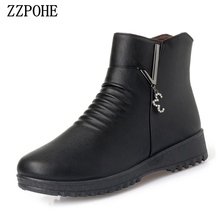 ZZPOHE  Winter New Women Shoes Woman Leather Ankle Boots elderly Plus size Non-slip Warm Snow Boots Mother cotton shoes 2024 - buy cheap