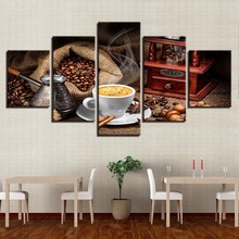 Cuadro de pared sobre lienzo para decoración del hogar, póster impreso en HD de granos de café, comida, restaurante y cocina, 5 piezas 2024 - compra barato