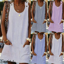 Plus Size 5XL Stripe Shirt Dress Women Holiday Button Pocket Summer Beach Mini Sundress Casual Loose Tank Top Dresses 2019 2024 - buy cheap