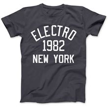 Camiseta design masculina, design de roupas, gola redonda, hip-hop, com música elétrica, 1982 algodão 2024 - compre barato