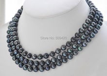 Free Shipping >>>49" INCH HOT SELL 8-9MM tahitian GENUINE black PEARL NECKLACE 2024 - buy cheap