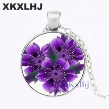 XKXLHJ New Purple Lavender Necklace Lavender Natural Pendant Flower Grass Fashion Jewelry Glass Photo Pendant Necklace 2024 - buy cheap