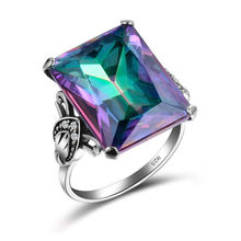 Mysterious Rainbow Big Square Zircon Rings For Women Silver Color Ring Fashion Luxury Jewelry Rings Gifts 2024 - buy cheap