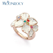 MOONROCY Cubic Zirconia Rose Gold Color CZ Austrian Crystal Rings White Flower Ring for Women Gift Drop Shipping Jewelry Gift 2024 - buy cheap